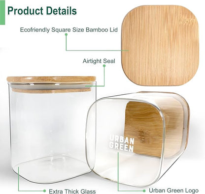 Urban Green Glass Jars with Airtight Lids, Airtight Glass Canisters with Locking Lids, (Bamboo-28oz)