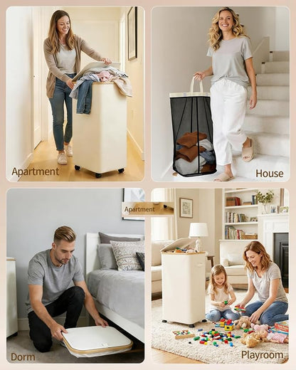 Laundry Hamper with Wheels, 110L Large Clothes Hamper with Removable Inner Bag, Collapsible Dirty Clothes Basket for Dorm, Rolling Dirty Clothes Basket for, Bedroom, Bathroom, Laundry Room