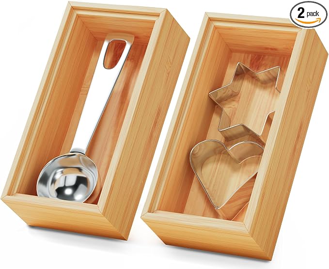 Small Bamboo Kitchen Drawer Organizer Boxes – 6" x 3" Stackable Wood Silverware Utensil Tray for Drawers Bins Cutlery & Flatware Storage – Wooden Organizers Set of 2 for Junk Drawer, Bathroom, Rv