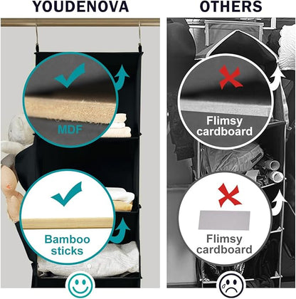 YOUDENOVA Hanging Closet Organizer, 6-Shelf Closet Hanging Storage Shelves, 2 Packs, Black