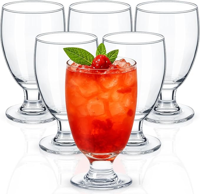 Patelai Set of 6 Clear Glasses 10.5 oz Water Goblet Glass Stemmed Water Glasses for Juice Wine Beer Tea Milk Cold Beverages Drinks Dishwasher Safe
