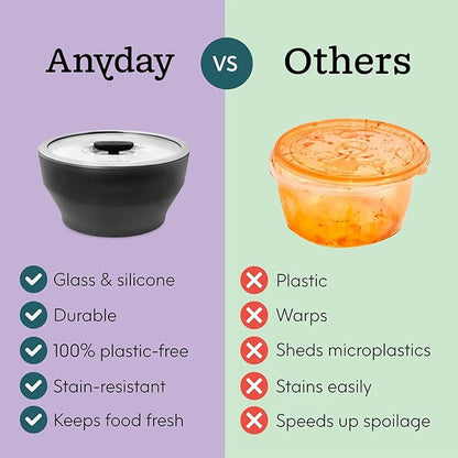 Anyday 4-Piece Medium Glass Food Storage with Glass Lids | Plastic-Free Meal Prep & Microwave Cookware | Stackable Airtight Storage Container with Vented Lid for Microwave-Safe Reheating