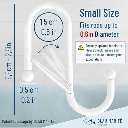10-Pack Metal S Hooks for Hanging – Heavy-Duty S-Shaped Hooks with Safety Buckle – Fits Bars up to 0.6 in – Anti-Drop Hooks for Kitchen, Pot Racks & Towel Bars – White (Small)