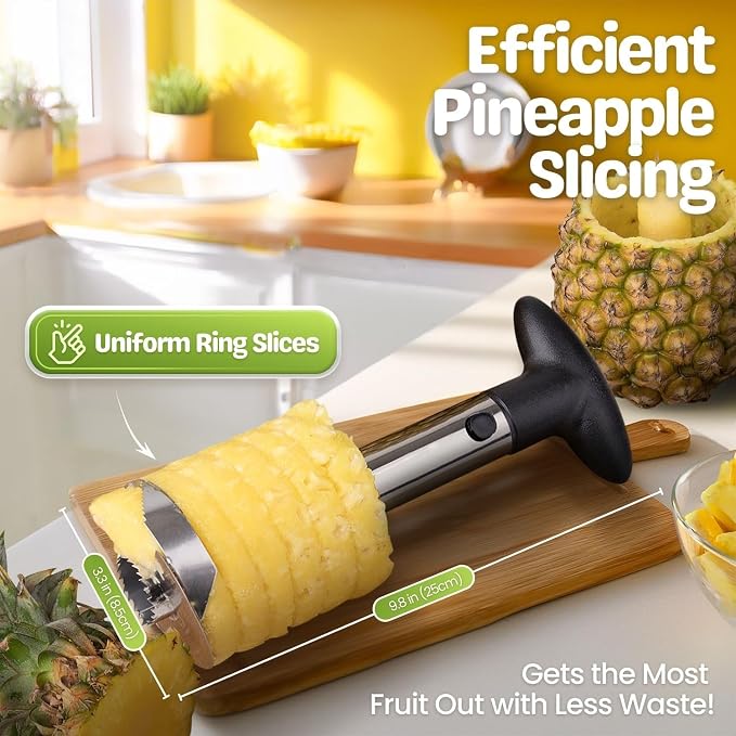 Flexzion Pineapple Corer Slicer Peeler, Stainless Steel Eye Remover Decorer Wedger Cutter, Spiral Cutting Tools with Metal Blade, Non-Slip Grip for Fruit Rings, Home Kitchen Restaurant Chef Use