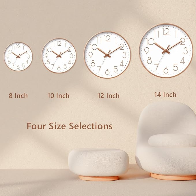 DAXSMY Wall Clock - 10 Inch Silent Non-Ticking Modern 3D Wall Clocks Battery Operated - Decorative Clock for Kitchen, Home Office, Bathroom, Bedroom(Rose Gold)