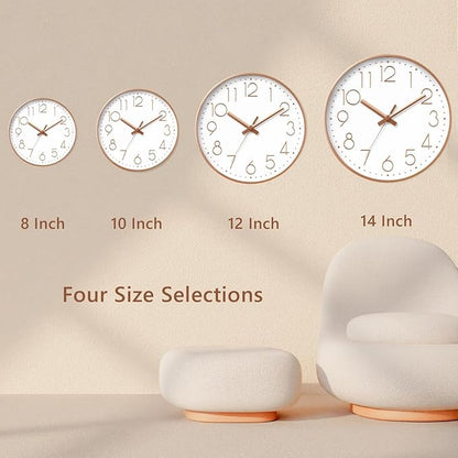 DAXSMY Wall Clock - 12 Inch Silent Non-Ticking Modern 3D Wall Clocks Battery Operated - Decorative Clock for Kitchen, Home Office, Bathroom, Bedroom, Living Room(Rose Gold)
