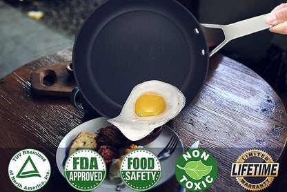MsMk Small Frying pan, 8-inch Nonstick Durable Egg Omelet Skillet with Stay-Cool Handle, Limestone Non Stick Coating From GRE, 4mm Stainless Steel Base Induction, Oven Safe, Dishwasher Safe