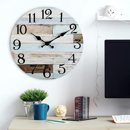 KECYET Wall Clock Battery Operated 16 Inch Silent Non-Ticking Coastal Country Style Decorative for Living Room, Kitchen, Home,Bathroom, Bedroom, Laundry Room