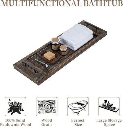 Hanobe Bathtub Tray Bath Caddy: Wood Bath Tub Trays Table Board - Rustic Bathtub Shelf Across Tub - Long Wooden Serving Tray with Handles for Bathroom, 31"