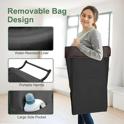 160L Laundry Hamper with Wheels and Handle, 2 Section Large Rolling Laundry Basket Bag with Wheels, Clothes Hamper Cart for Laundry, Bedroom, Bathroom and Dorm