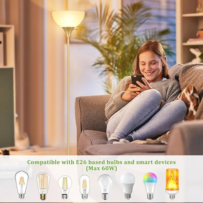 Floor Lamp, LED Standing Lamps with White Plastic Shade, Corner Floor Lights for Living Room Bedroom, Rotary Switch, Bulb not Included, Gold
