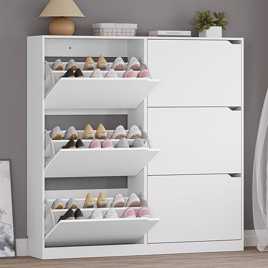 BORNOON Shoe Cabinet with 6 Flip Drawers, Slim Narrow Shoe Storage Cabinet, Freestanding Shoe Organizer for Entryway, Hallway, Foyer