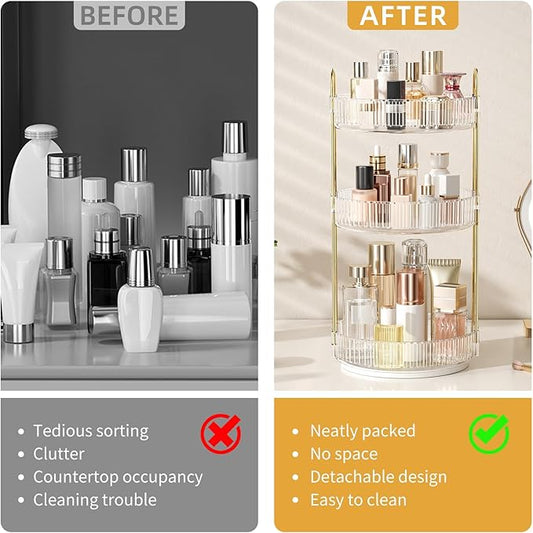 Oifecsie 360° Rotating Makeup Organizer, Large Capacity SkinCare Organizer, 3 Tier Cosmetic Skin Care Perfume Dresser Organizer, Fits Cosmetics, Perfume, Skin Care, Lipstick