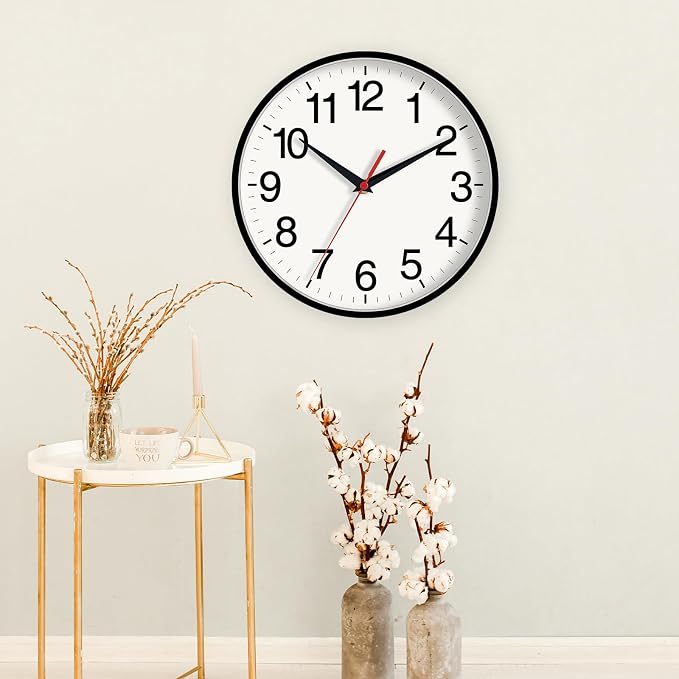 DAXSMY 16 Inch Wall Clock, Large Wall Clocks Battery Operated, Big Silent Non-Ticking Analog Clock Decorative for Living Room, Office, Kitchen, Outdoor,Classroom, Bedroom, Bathroom, School(Black)