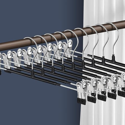 Pants Hangers with Clips 10 Pack 16Inch Adjustable Skirt Hanger for Women Non-Slip Trousers Hanger for Jeans Clothes Hangers for Pants Heavy Duty Space Saving Shorts Hangers,Black