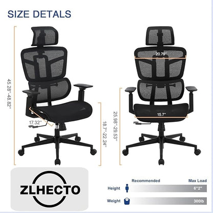 Ergonomic Office Chair, Desk Chair with Adjustable Height, Lumbar Support, High Back Mesh Computer Chairs with Flip up Armrests Support Home Gmaing Desk Chair, 360°Swivel, Tilt Lock and Wide Cushion