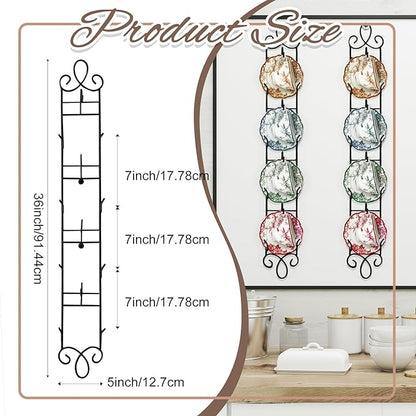 Blulu 2 Pcs Wall Mounted Tea Cup & Saucer Display Rack, 4-tier Metal Mug Holder with Plate Hangers, Decorative Wall Storage for Kitchen, Gift&Coffee Bar Display, 36'' x 5'' (Black)