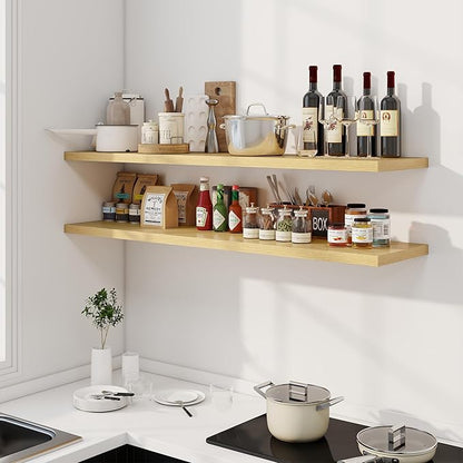 Dreamland 55" Floating Shelves for Wall, 12" Deep Slim Oak Floating Shelves, Wall-Mounted Shelves for Bedroom, Living Room, Kitchen, Bathroom - Set of 2