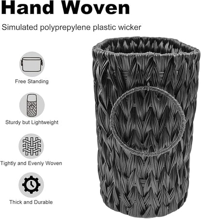 Black Toilet Paper Storage Basket,Large Free Standing Toilet Paper Organizer,Waterproof Narrow Wicker Basket for Bathroom,Under Sink,or Cabinet