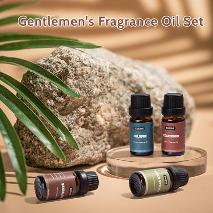 Essential Oils Set, Men Scents Fragrance Oil Essential Oils for Diffuser - Sandalwood, Teakwood, Sweet Tobacco, Cinnamon & Pine Needle, Woody Vetiver, Cologne Aromatherapy Oils for Men, 6x10ml