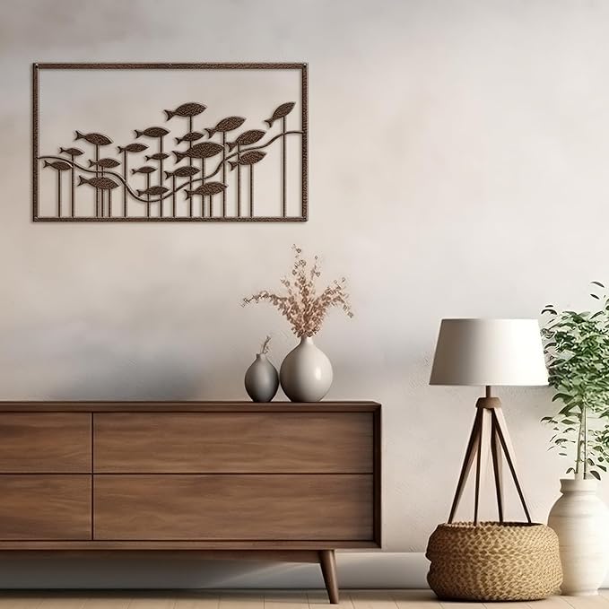 SIGNLEADER Metal Wall Decor Ocean Flowing School of Fish Minimalist Modern Abstract Wall Sculpture Hangings Home Decoration for Living Room, Bedroom, Bathroom, Kitchen, Outdoor - 36" Bronze