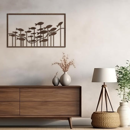 SIGNLEADER Metal Wall Decor Ocean Flowing School of Fish Minimalist Modern Abstract Wall Sculpture Hangings Home Decoration for Living Room, Bedroom, Bathroom, Kitchen, Outdoor - 36" Bronze