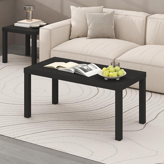 Furinno Classic Coffee Table, Modern Rectangle Coffee Table with 1.8 Inch Thick Tabletop, Side Table for Living Room, Home Office, Classic Black
