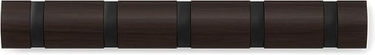 Umbra Flip Wall-Mounted Coat Rack with 5 Hooks – Modern, Space-Saving Storage for Hats, Jackets, Bags, Entryway, Mudroom, Closet, Bathroom, Bedroom – Black/Walnut