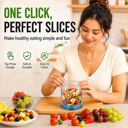 CUNSENR Strawberry Slicer, Fruit Slicer Cup with Stainless Steel Blades, Detachable Strawberry Cutter & Fruit Cutter for Strawberries, Banana, Egg, Cucumber, Mushroom, Quick Meal Prep - Blue