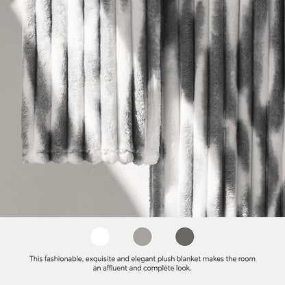 BEDELITE Twin Blanket for Couch & Bed, 300GSM Soft & Warm Fleece Blanket, Decorative and Giftable Striped Tie-dye Grey Blankets for Women, Men, 60"x80"