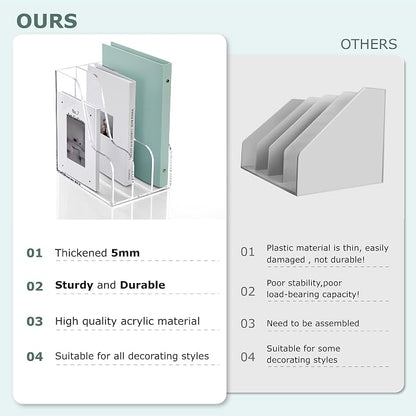 SANRUI Clear Vertical Magazine File Holder, Acrylic Desk Organizer and Storage Bins Holding for Magazines Binders, Notebooks, Envelopes A4 Folder Binder Holders Sorter, 3 Compartments