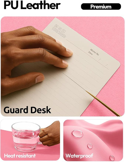 YSAGi Leather Desk Protector, Office Mat, Large Mouse Mat, Non-Slip PU Leather Blotter, Laptop Desk, Waterproof Writing Pad for Office and Home (Pink, 31.5" x 15.8")