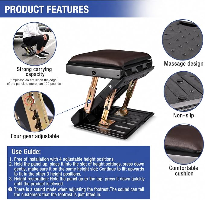 Foot Rest for Under Desk at Work 4-Level Height Adjustable, Ergonomic Foldable Footrest for Office, Gaming,Computer, Soft & Removable Pad Desk Foot Stool Suitable for All Seasons(Brown)