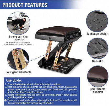 Foot Rest for Under Desk at Work 4-Level Height Adjustable, Ergonomic Foldable Footrest for Office, Gaming,Computer, Soft & Removable Pad Desk Foot Stool Suitable for All Seasons(Brown)