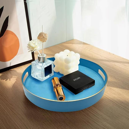 Round Serving Tray with Handles,Elegant Plastic Decorative Tray,Round Ottoman Trays Coffee Table Trays for Living Room,Home Decor 13"