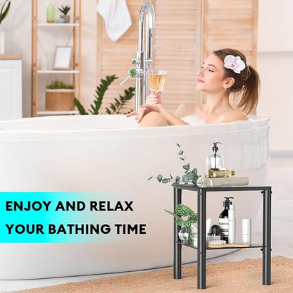 Shower Stool for Shaving Legs, Shower Step Stool for Inside Shower, Non-Slip Spa Shower Foot Rest Stool, Corner Bathroom Shower Bench Bath Seat with Storage Shelf for Small Shower Spaces