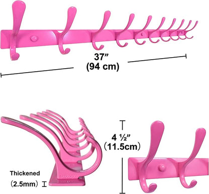 SKOLOO Coat Rack Wall Mounted - 10 Hooks, Pack of 2, Heavy Duty, Stainless Steel, Metal Wall Hanger, Sturdy Coat Hooks for Hanging Coats, Jacket, Clothes, Hat, Pink