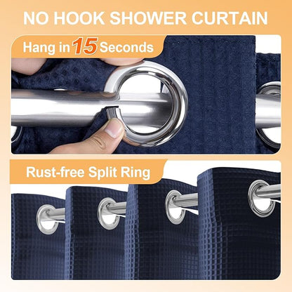River Dream Hotel Grade No Hooks Needed Shower Curtain with Snap in Liner,Water Repellent, Machine Washable (Navy Blue, 71"x86"(W/Liner))