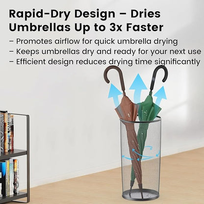19.5" H Mesh Umbrella Stand - Ventilated Mesh Umbrella Holder for Entryway - Extra Capacity Storage for Umbrellas Canes & More - Freestanding Indoor Organizer 10.4" L x 10.4" W x 19.5" H - 3P Black