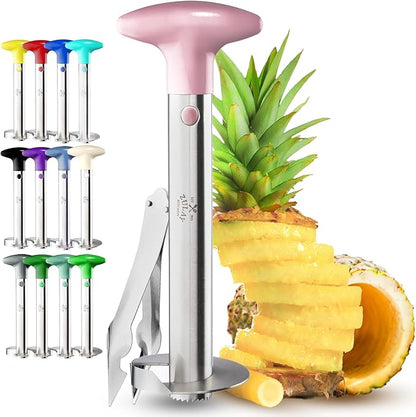Zulay Kitchen Pineapple Corer and Slicer Tool – Stainless Steel Pineapple Cutter with Eye Remover Tool – Ergonomic Handle & Easy Core Remover – Reinforced Heavy-Duty Blade – Pink