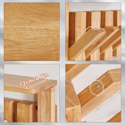 YMYNY Coat Rack Wall Mount with Shelf, 2 Pack Wall Shelf with Retractable Hooks, Wooden Wall Coat Rack for Entryway, Bedroom for Hanging Clothes/Coats/Keys/Hats/Towels/Bags, Natural, HWS008N-2