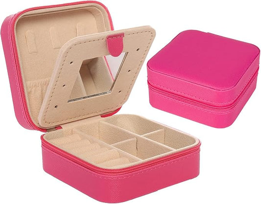 KElofoN Travel jewelry case Travel jewelry box Travel Jewelry Organizer Small Jewelry Organizer Box Gift for Girls Women with Mirror(Rosy)