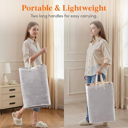 Lifewit 65L Large Collapsible Laundry Hamper, Tall Foldable Dirty Clothes Baskets Waterproof, Freestanding Design with Easy Carry Handles in Dorm Bedroom Bathroom College, Grey