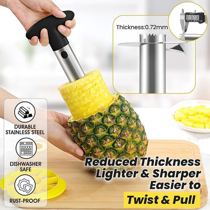 CUNSENR Premium Pineapple Corer and Slicer Tool - Pineapple Cutter with Sharp Serrated Tips - Easy to Use & Clean - Stainless Steel Core Remover for Pineapple - Slice and Core Fruits with Ease(Black)