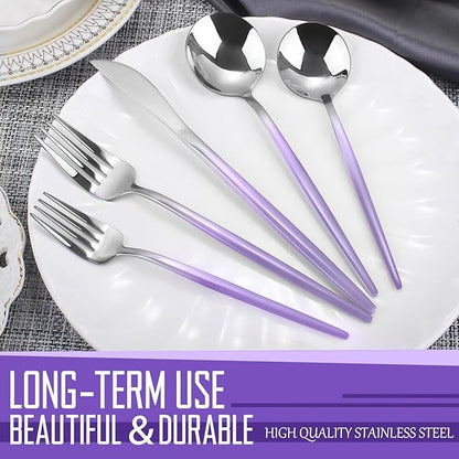 VANVRO Gradient Purple Silverware Set, 20-Piece Stainless Steel Flatware Cutlery Set, Kitchen Utensil Set Service for 4, Include Knife/Fork/Spoon, Mirror Polished, Dishwasher Safe
