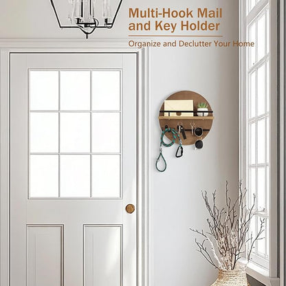 dreampossible Key Holder for Wall Decorative with Shelf and Hooks, Mail Organizer Wall Mount with Sunglasses Holder, Circular Design Entryway Key Rack Hanger, Rustic Home Decor