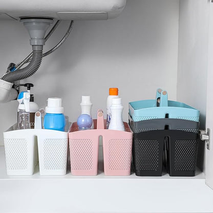rejomiik Portable Shower Caddy Basket Plastic Cleaning Caddy Organizer Storage Tote with Handle for Bathroom, College, Dorm Room Essentials, Black