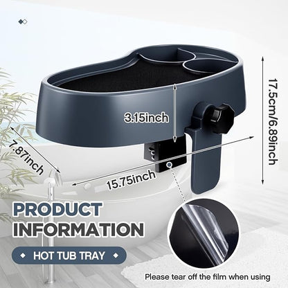 Geelin 2 Pcs Hot Tub Table Tray, Adjustable Aboveground Bathtub Tray with 2 Cup Holder, Between 2'' to 7.5'' Nonslip Hot Tub Accessories Shelf Drinks Snacks Phone Holder for Spa Bathtub (Dark Gray)