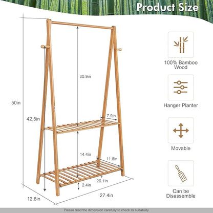 Kids Clothing Rack for Hanging Clothes,Small Toddler Clothes Racks Bamboo Wooden Garment Dress Up Storage Costume Rack with Shelves for Laundry Drying,Short,Mini,Floor Standing