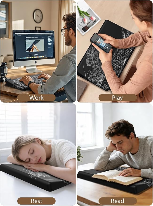 2-in-1 Ergonomic Keyboard Stand with Wrist Rest, Comfy Keyboard Riser Holder with Massage Design, Black Wave of Kanagawa